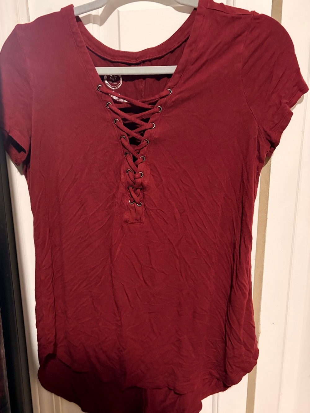 Women’s Lace-Up V-Neck Top - Burgundy